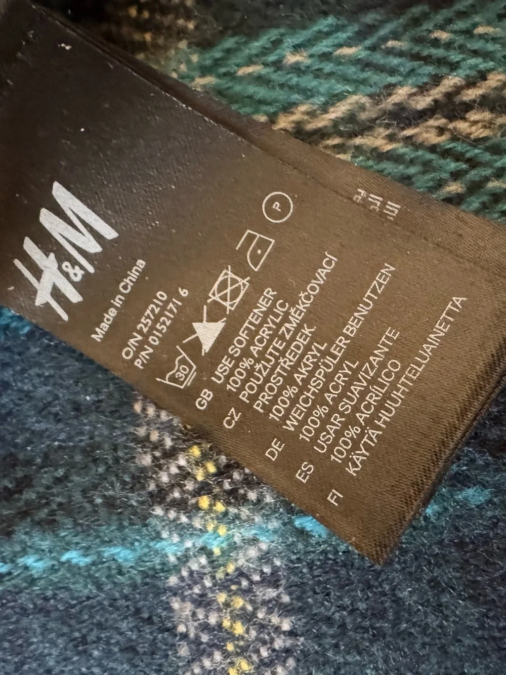 H&M Classic Teal Plaid Acrylic Scarf